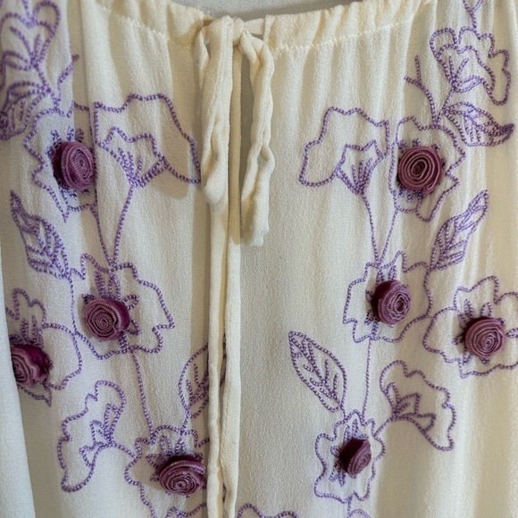 YILING Womens Size XXL Blouse 100% Silk Peasant Long Sleeve Embroidered Flower - Picture 4 of 12